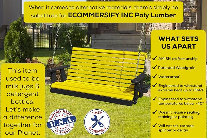 Poly Lumber Wood 5FT Porch Swing Amish Craftsmandship Made in USA HDPE - Image 3