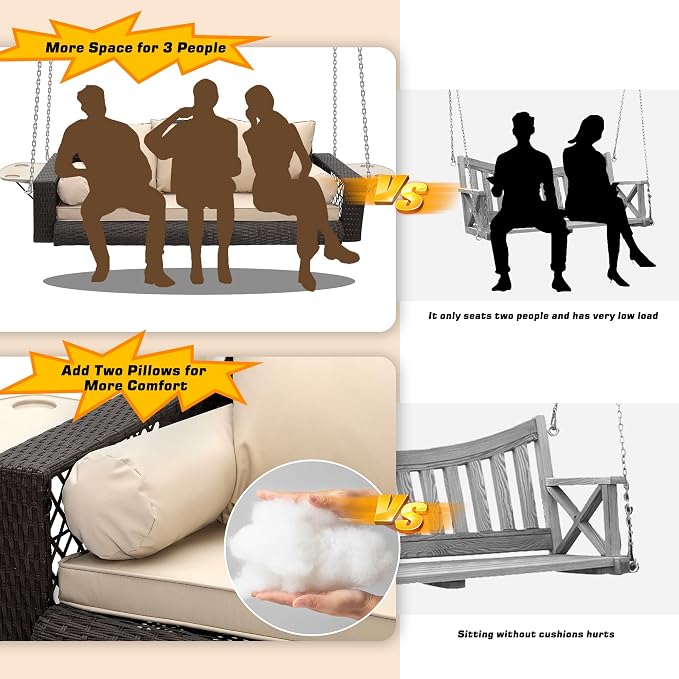 Grepatio Wicker Hanging Porch Swing - Image 4