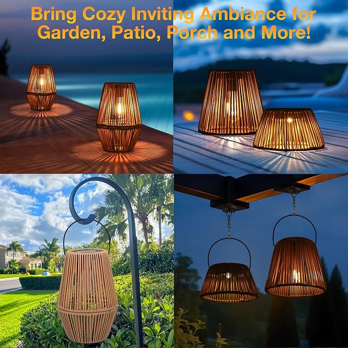 Uspring 3-in-1 Solar Lanterns Outdoor Waterproof Rattan Woven Hanging Solar - Image 6