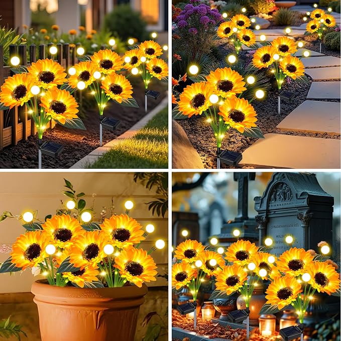 6 Pack Sunflower with Firefly Lights, Solar Lights Outdoor Garden Decor - Image 2