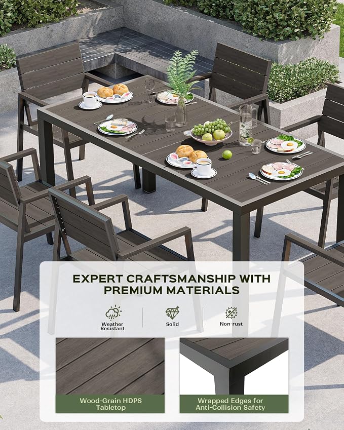 67" HDPS Outdoor Patio Dining Table, Aluminum-Edged Outdoor Dining Table - Image 2