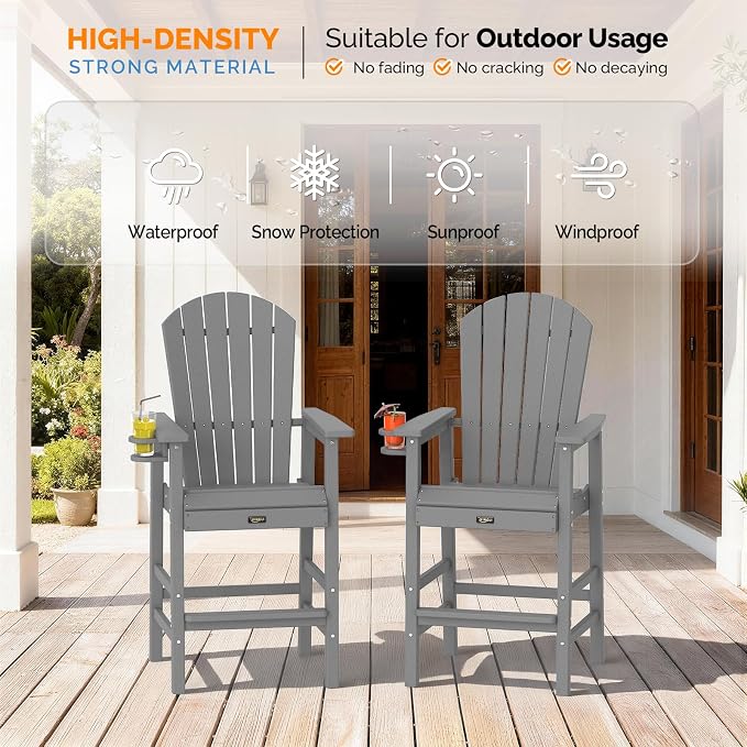 VINGLI Tall Adirondack Chair, All-Weather Plastic Adirondack Chair - Image 6