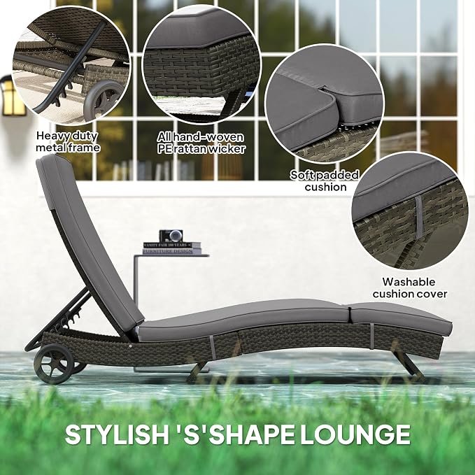 Outsunny Wicker Chaise Lounge Chair Outdoor - Image 6