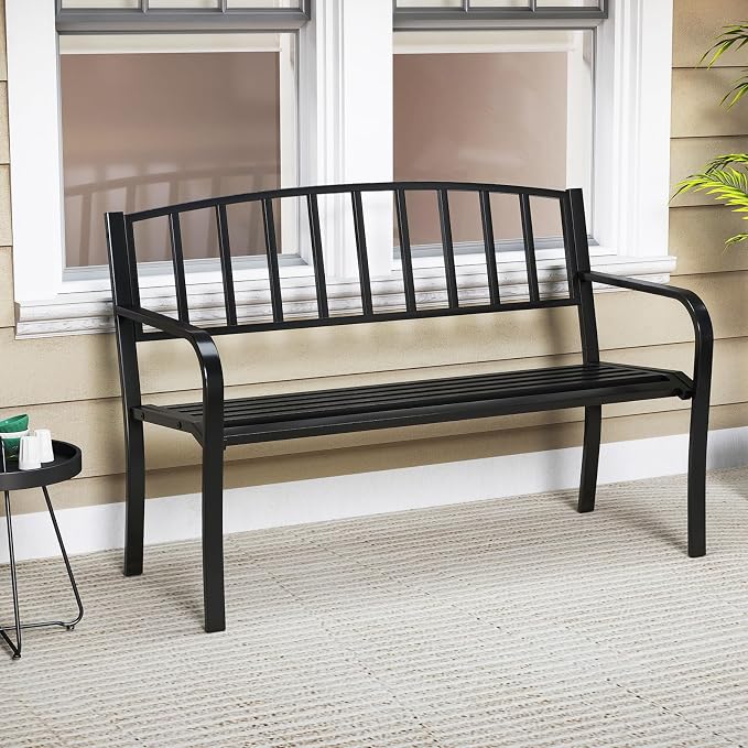 Tangkula Metal Outdoor Park Bench, 50 Inches Patio Garden Bench - Image 2