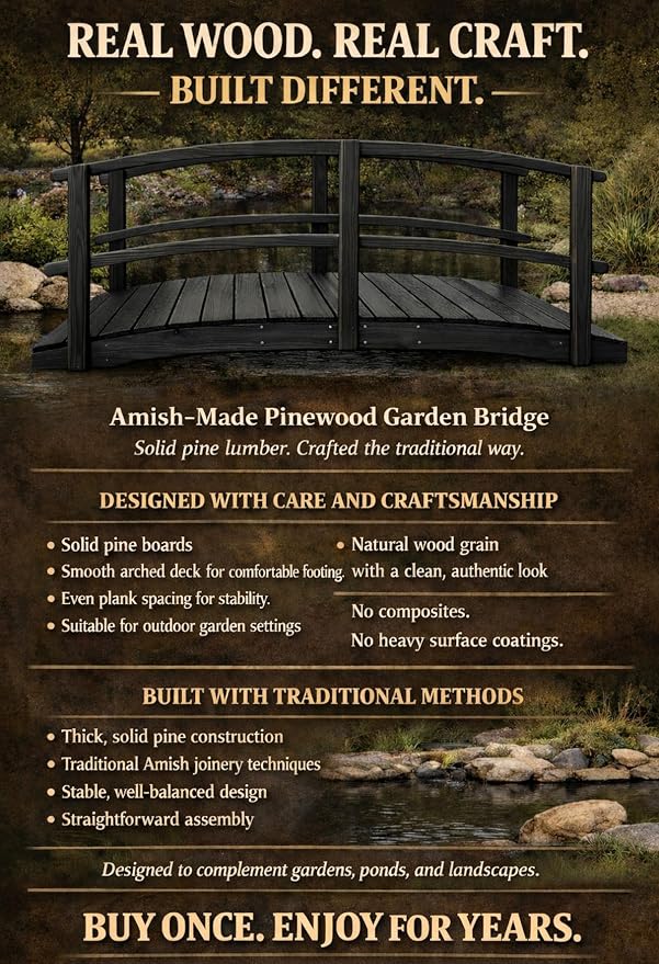 8 FT Black Amish Made Garden Bridge - Image 3