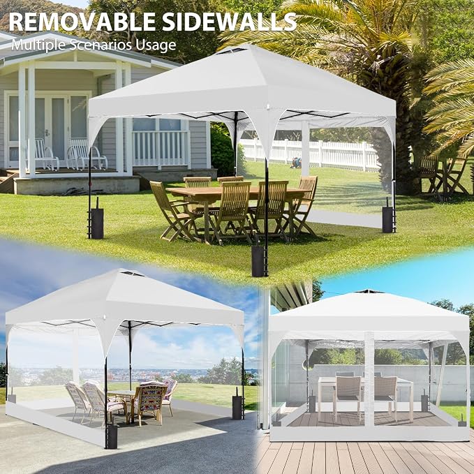 10x10 FT Pop Up Canopy with 4 Clear PVC Sidewalls, Instant 1-Button Push Canopy - Image 6