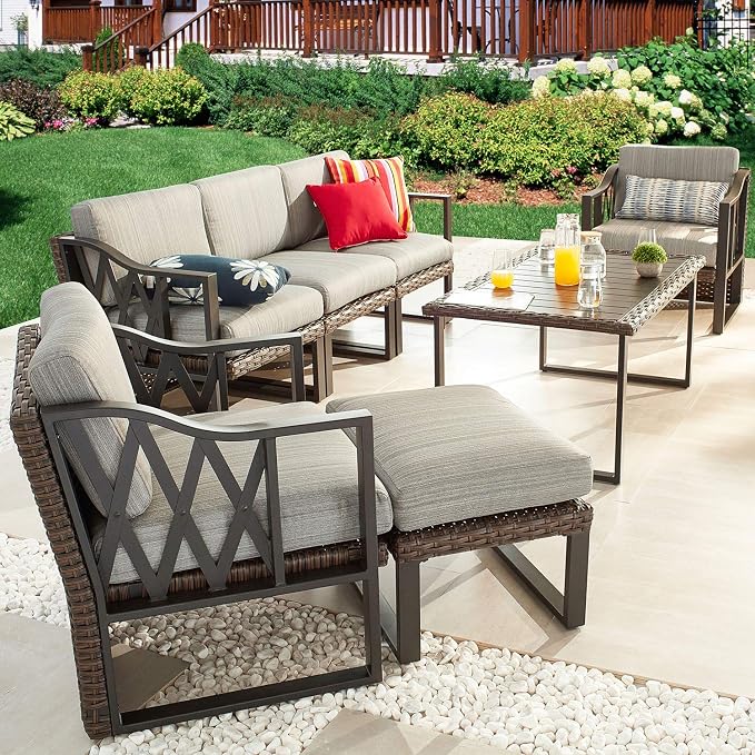 PatioFestival Patio Ottoman Outdoor Cushioned Wicker Foot Stool - Image 6
