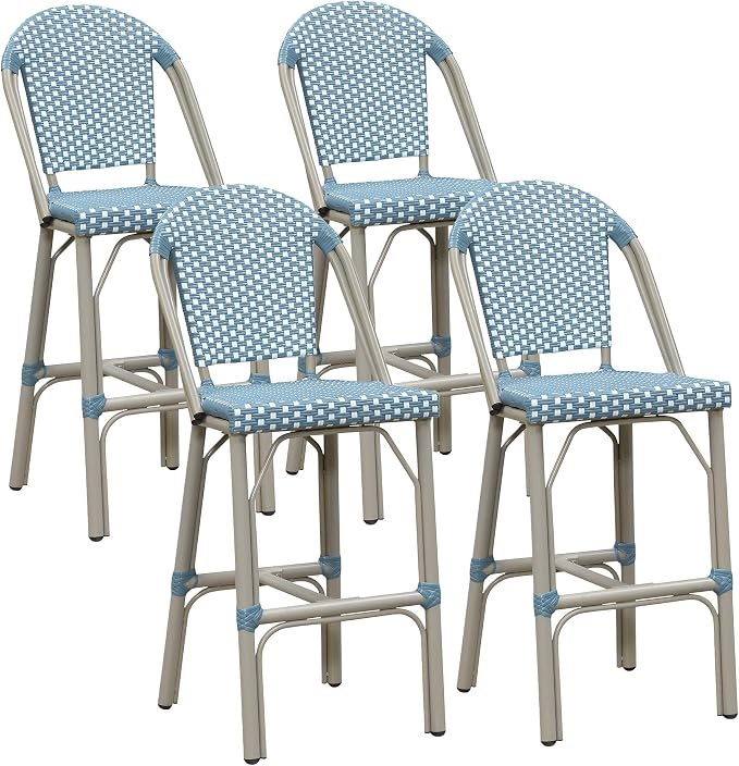 PURPLE LEAF Outdoor Bar Stools Set of 4 Champagne 30'' Patio Bar Stool Print by PURPLELEAF