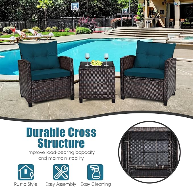 Tangkula 3 Pieces Patio Furniture Set, PE Rattan Wicker 3 Pcs Outdoor Sofa Set - Image 7