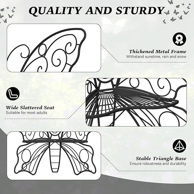 49 Inch Outdoor Bench, Weatherproof Butterfly Front Porch Benches - Image 6