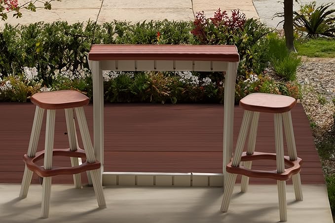 Single Bar Set Includes 2 Barstools Redwood Top & Warm Grey Base Ideal - Image 3