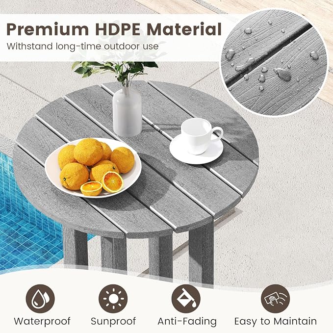Tangkula 21.5" Round Bar Table, Patio HDPE Bar Height Dining Table w/Slatted - Image 5