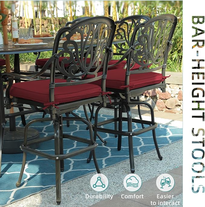 MEETWARM 2 Piece Patio Swivel Bar Chairs, All Weather Cast Aluminum High Swivel - Image 2