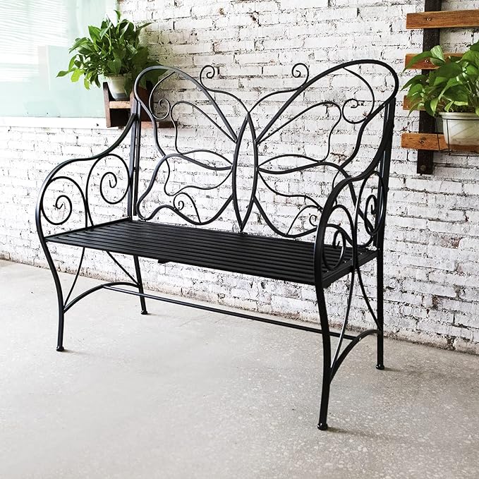 HLC Outdoor Bench Outdoor Sturdy Rust-Resistant Bench Butterfly Cast Iron by HLC