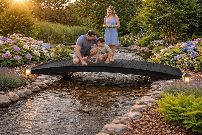 12 FT BLACK Amish Made Pinewood Heavy Duty Garden Bridge - Image 4