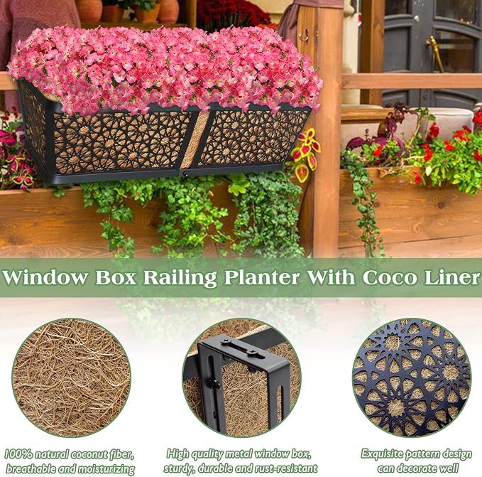 ZeeDix Railing Planter Boxes, 24 Inch Window Flower Box Planters - Image 2