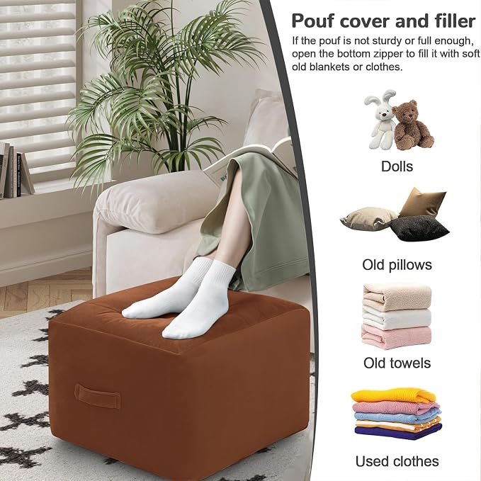 MeMoreCool Square Stuffed Pouf Ottoman Foot Rest, Floor Pouf Foot Stool - Image 4