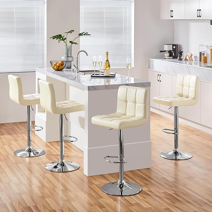 Yaheetech Bar Stools Set of 4, PU Leather Swivel Barstools, Height Adjustable - Image 2