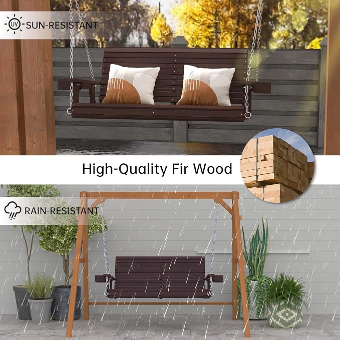 Wooden Outdoor Porch Swings, 2 Seater Front Porch Swing - Image 5