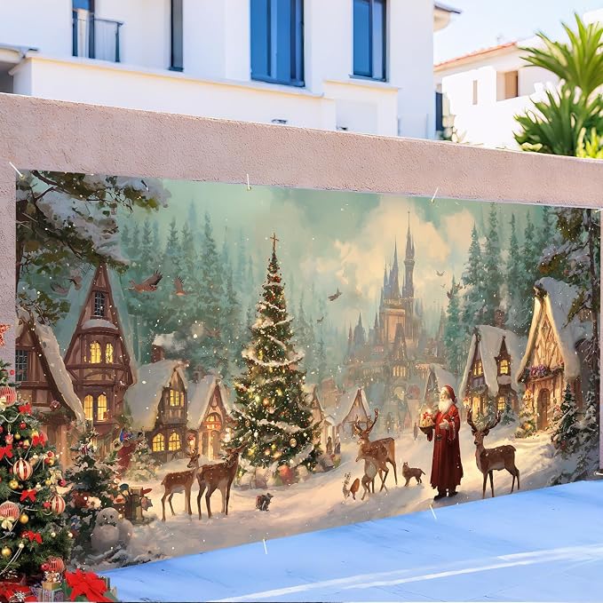 Christmas Village Scene Garage Door Decorations 6x13FT, Santa - Image 6