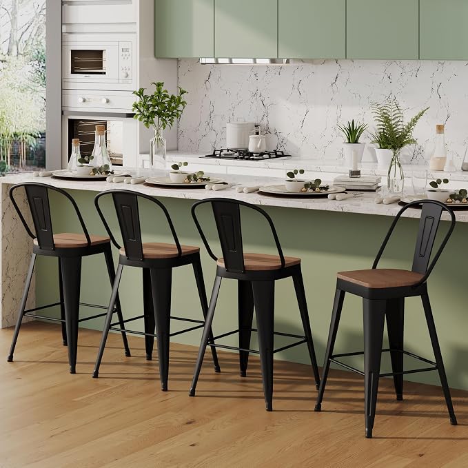 ALISH 30 Inch Industrial Bar Stools Set of 2, High Back Metal Barstools - Image 6