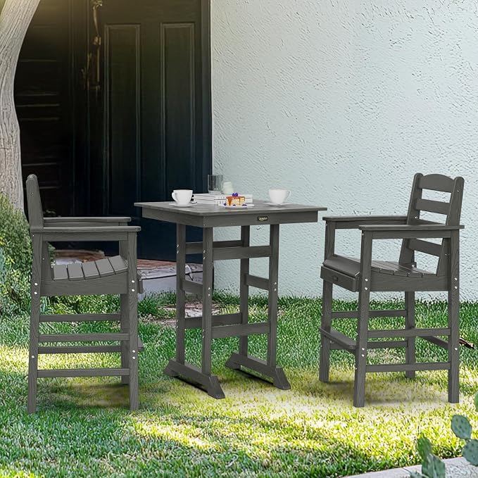 VINGLI Outdoor Bar Stools Set of 2, HDPE All-Weather Patio Bar Height Chairs - Image 2