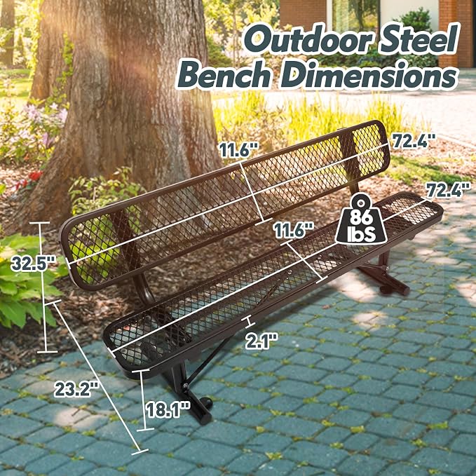 6FT/72INCH Heavy Duty Metal Park Bench - Image 3