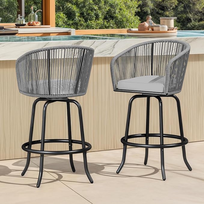 YITAHOME Patio Bar Stools Set of 2, Counter Height Swivel Bar Stools by YITAHOME