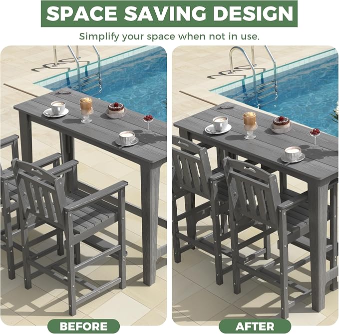 Outdoor Patio Bar Height Table and Tall Adirondack Chairs Set of 2, All-Weather - Image 6