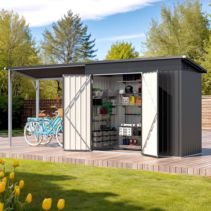 AECOJOY 8x4 FT Outdoor Storage Shed & Hardtop Gazebo Combo, 14x4FT Metal Lean - Image 6