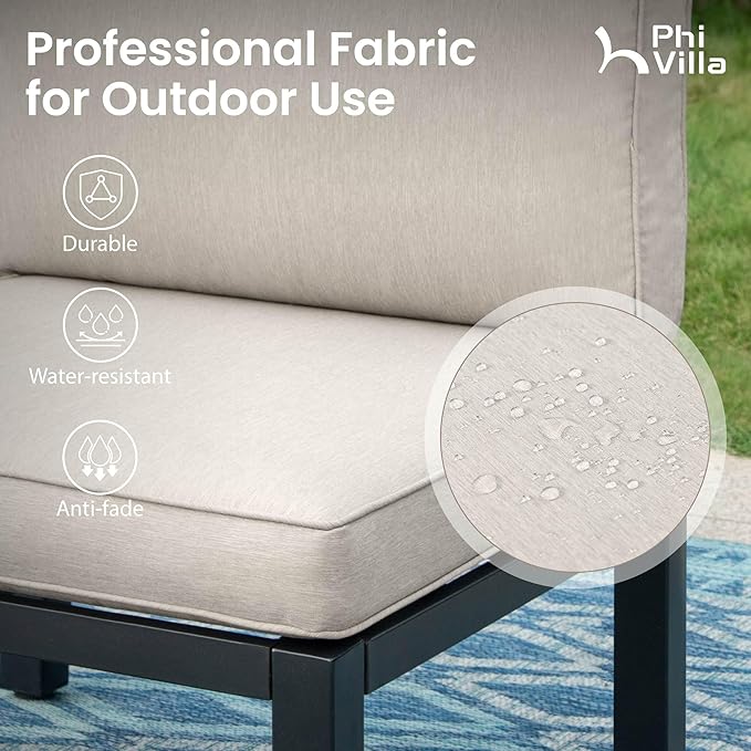 PHI VILLA 3 Pieces Outdoor Patio Furniture Set, Metal Frame Modern Outdoor - Image 2