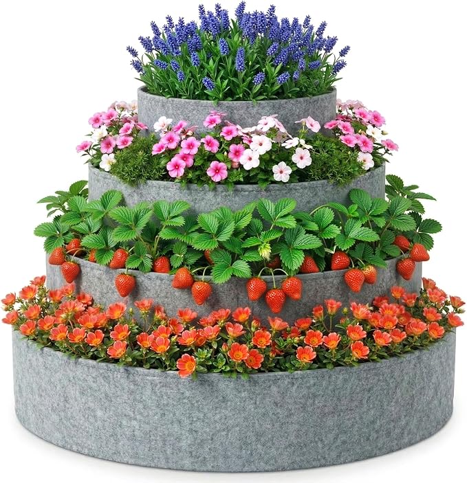 4 Pcs Plant Grow Bags 4 Tiered Strawberry Planter Tower Fabric Raised Garden by Unknown