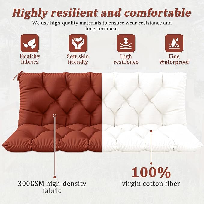 Porch Swing Cushion with Backrest 2-3 Seater Outdoor Bench Cushions Waterproof - Image 4