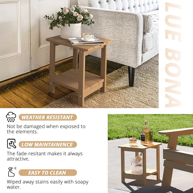 LUE BONA Adirondack Outdoor Side Table, 2-Tier Brown HDPS Patio End Table - Image 6