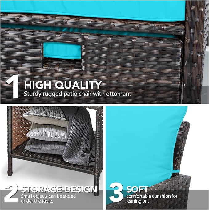 LEVELEVE Balcony Furniture 5 Piece Patio Conversation Set, PE Wicker Rattan - Image 7