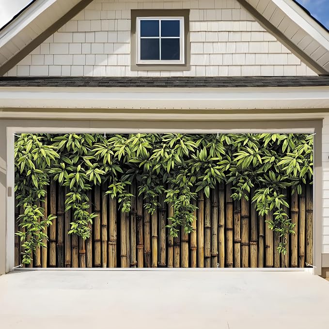 Bamboo Garden Garage Door Banner 6x13FT, Large Outdoor Nature Decoration by ANNAQUEEN