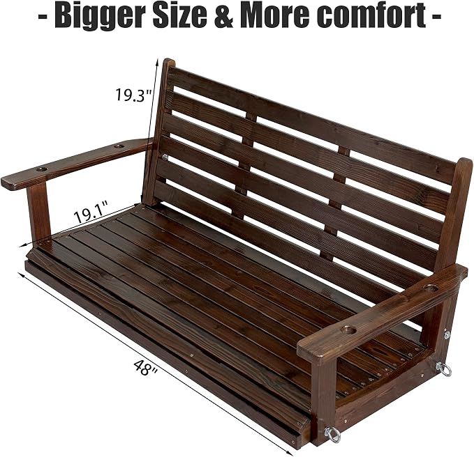 Wooden Porch Swing, Ergonomic Seat, Bench Swing - Image 3