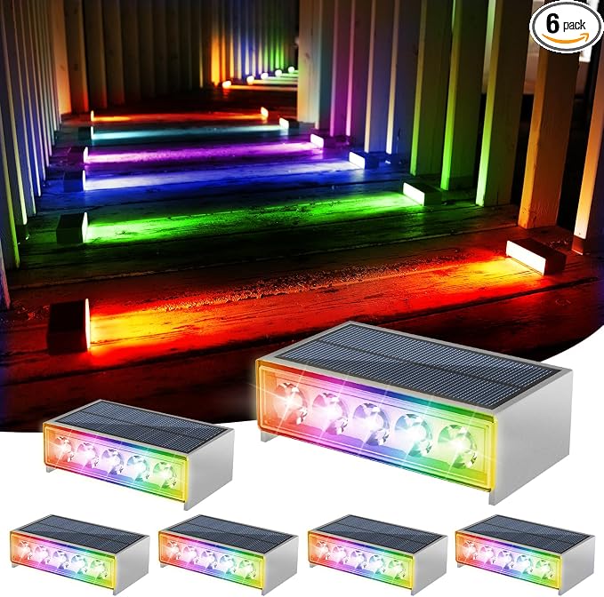 T-SUN Solar Step Lights for Outside 6 Pack Color Changing Solar Step Lights by T-SUN