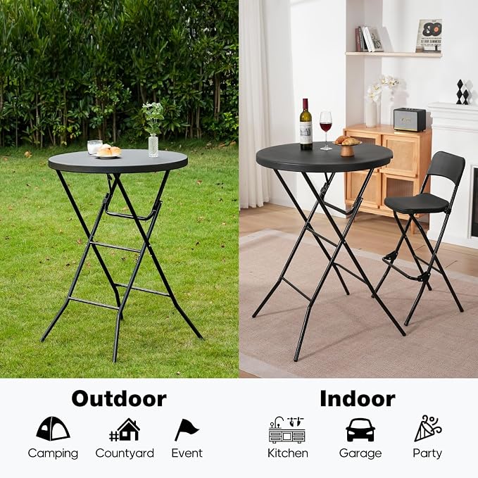 32" Round Folding Table, Portable Bar Height Folding Table - Image 4