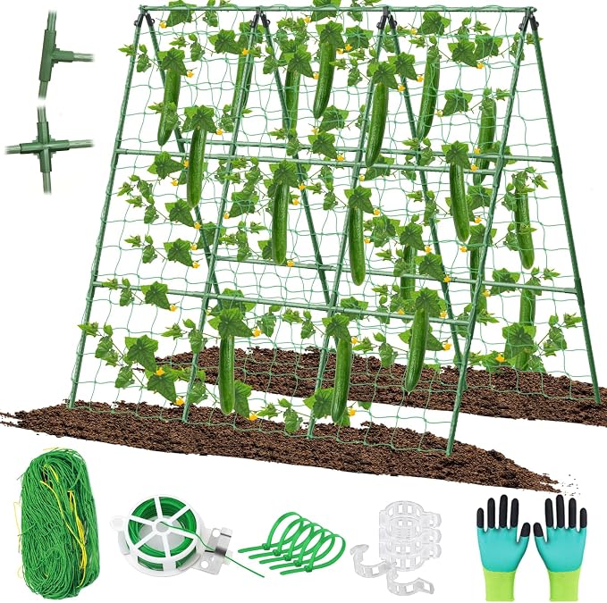 Cucumber Trellis for Raised Beds, 45 x 53 Inch Adjustable Size A-Frame Garden by LifeisLuck
