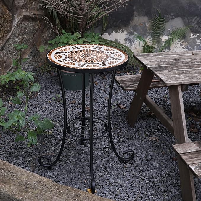 VCUTEKA Outdoor Side Table Mosaic Patio Table Accent Tables Mosaic Tile Top - Image 6