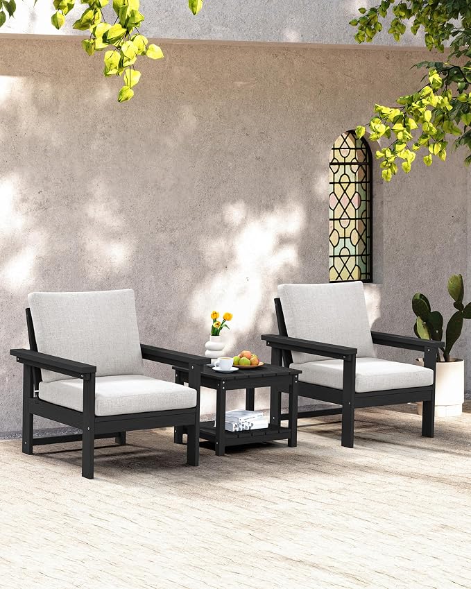 SERWALL HDPE Patio Sofa Set, 3-piece Sectional Outdoor Furniture Set, All - Image 7