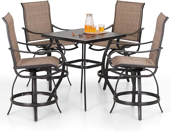 PHI Villa 5 Piece Outdoor Bar Set, Counter Height Patio Bar Bistro Table and by PHIVILLAThepioneerofcomfortablehouseholdsupplies
