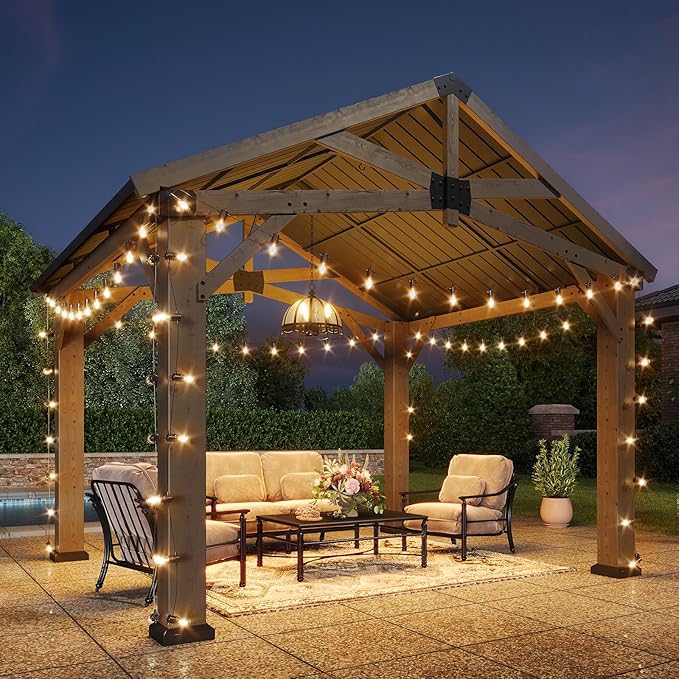 Aoxun 10' x 12' Outdoor Wood Gazebo, Hardtop Gazebo Permanent Wooden Pavilion - Image 2