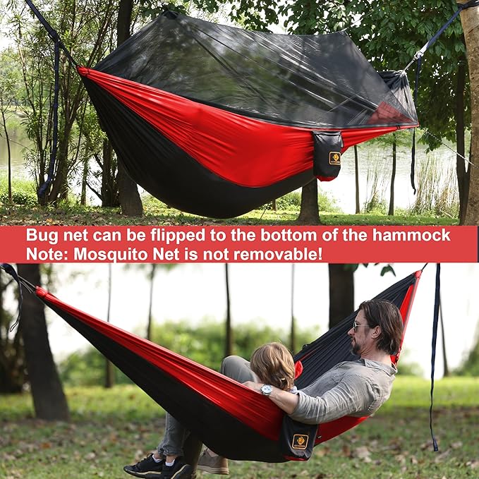 Camping Hammock with Net, Travel Portable Lightweight Hammocks with Tree Straps - Image 3