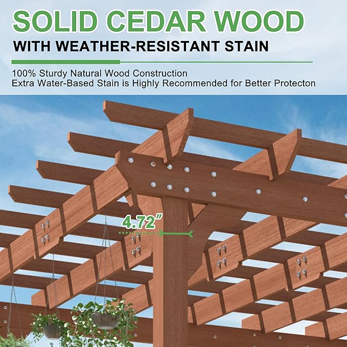 BlueWish 10'x14' Pergola, Solid Cedar Wood Gazebo Backyard Gazebo Pergola Kits - Image 5