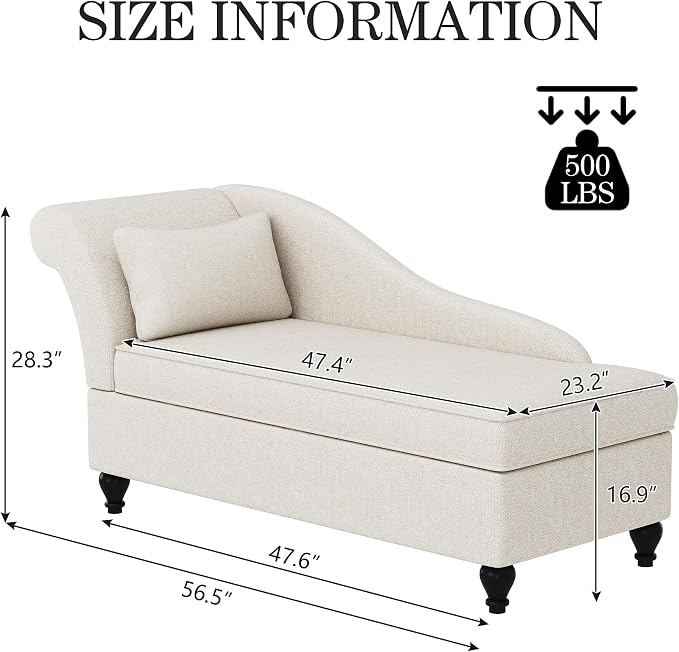 Yongqiang Storage Chaise Lounge Indoor, Linen Upholstered Chaise Lounge Chair - Image 2