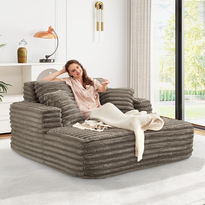 56" Oversized Chaise Lounge Chair Indoor, Plush Faux Fur Sleeper Sofa Couch Bed - Image 5