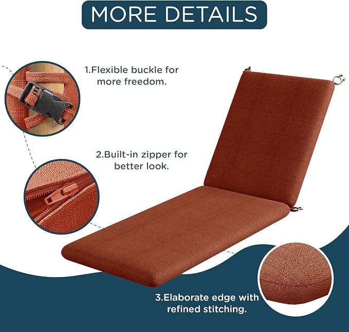 Codi Outdoor Chaise Lounge Chair Cushions 72"x22.5"x3.5" – Linen Texture - Image 7