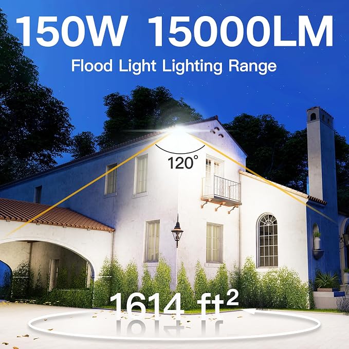 2 Pack LED Flood Lights Outdoor, 150W 15000LM Super Bright Floodlight Outside - Image 2
